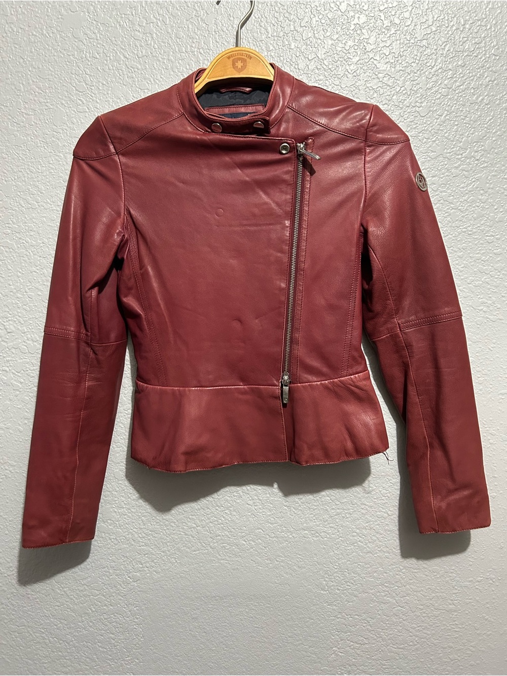 Armani Jeans Burgundy Leather Moto Jacket